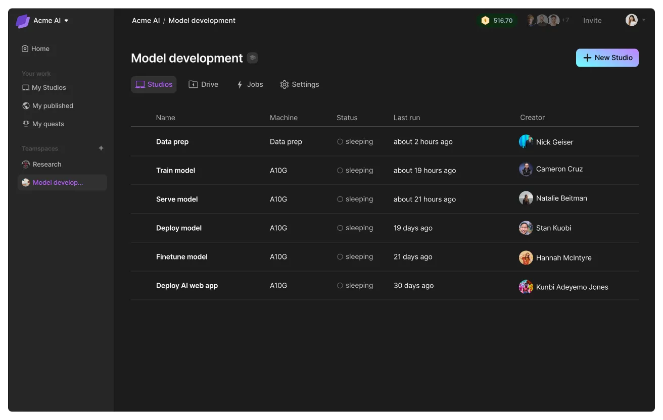 When developing a model, group related tasks in a teamspace.