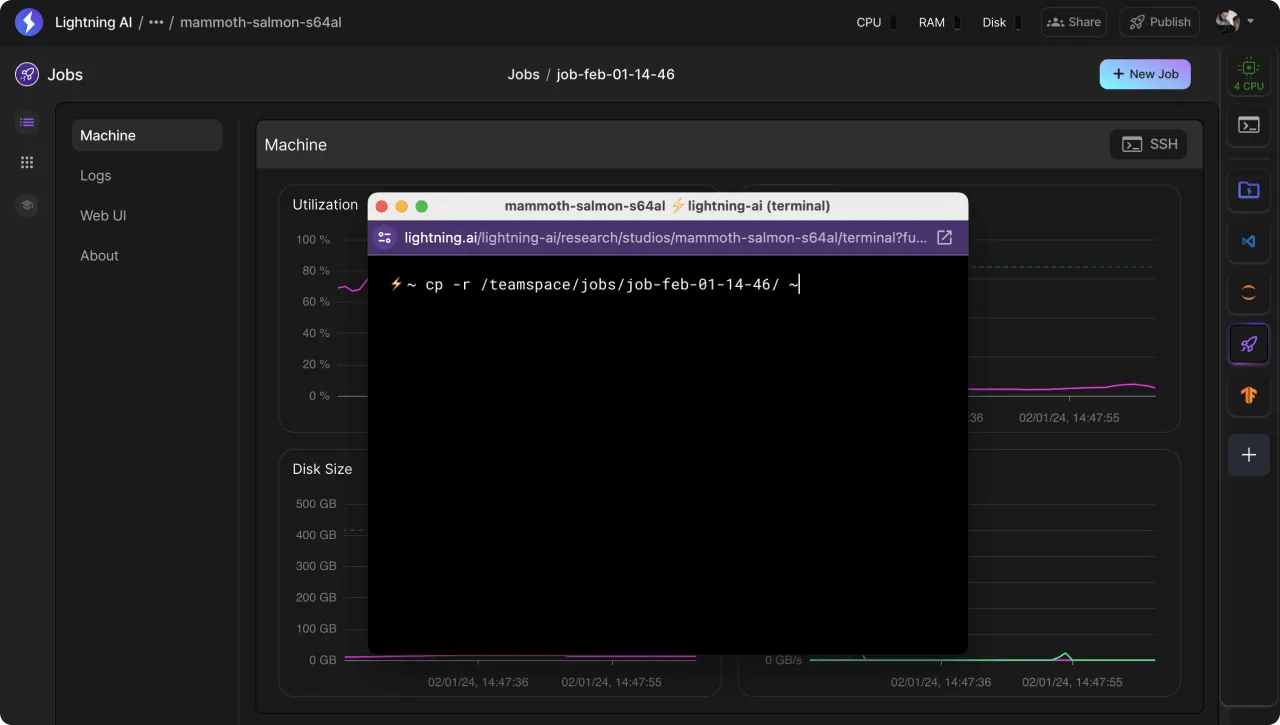 Use the terminal to access files from any job.